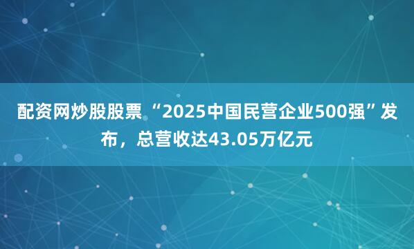 配资网炒股股票 “2025中国民营企业500强”发布，总营收达43.05万亿元